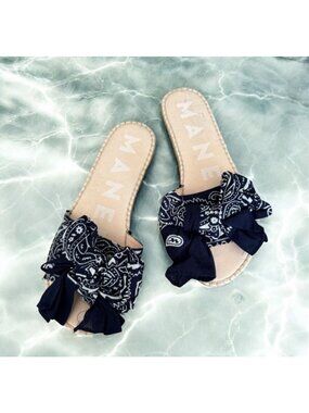 MANEBI Blue Bandana Print Slide Sandals Size 10